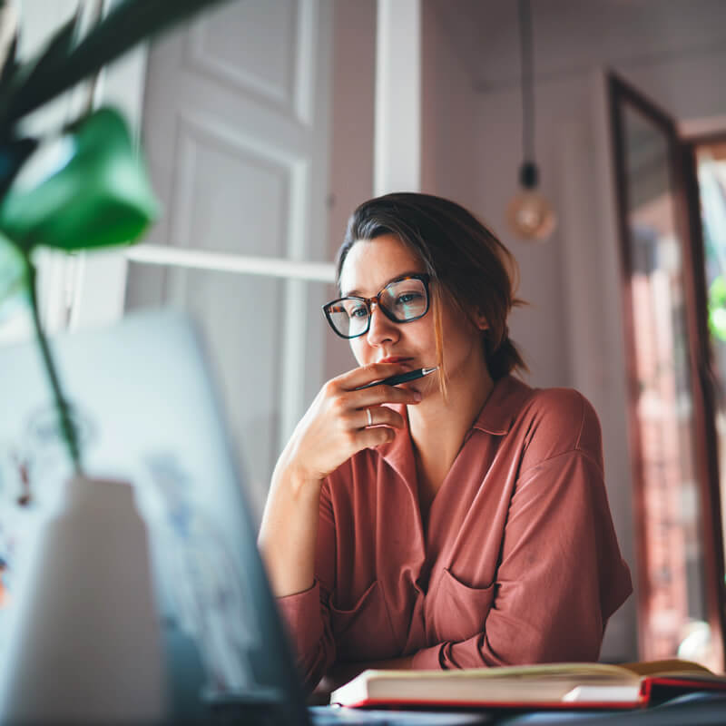 Young lady working on laptop